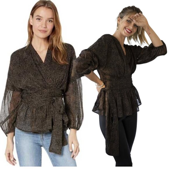 BISHOP + YOUNG Natalie wrap top sz L burnout dot print - Picture 1 of 6
